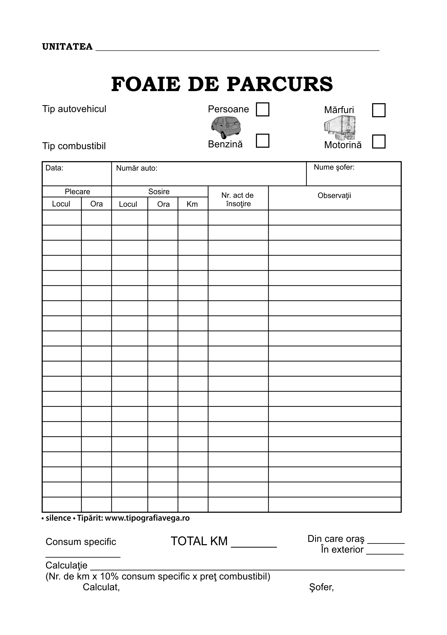 Foaie de parcurs auto, transport persoane A4 SILENCE® — detaliu 2