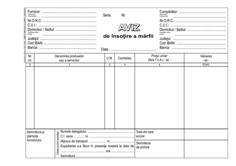 Aviz însoțire marfă A5 — Tipografia Vega