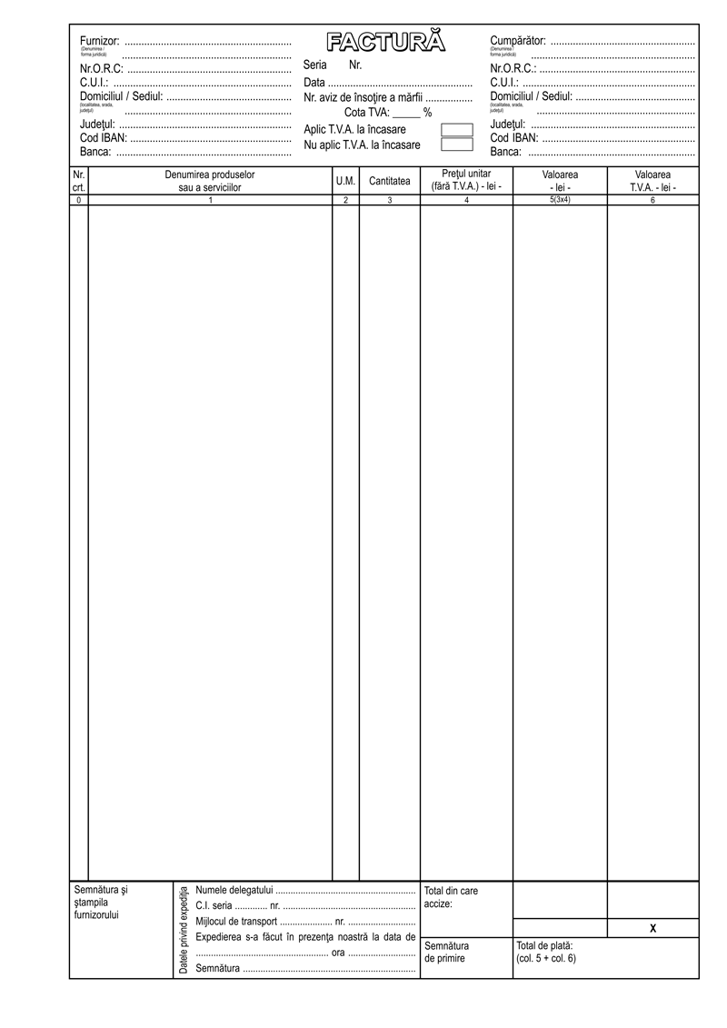 Facturier A4, 3 exemplare — Tipografia Vega