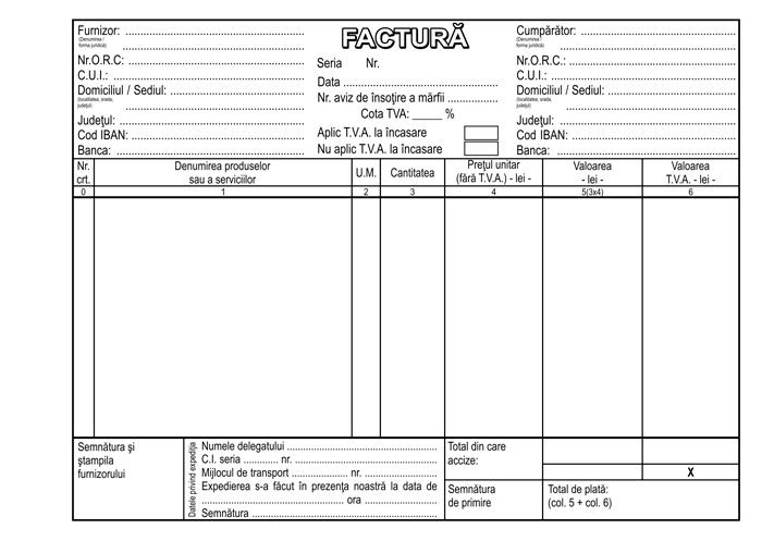 Facturier A6, 3 exemplare — Tipografia Vega