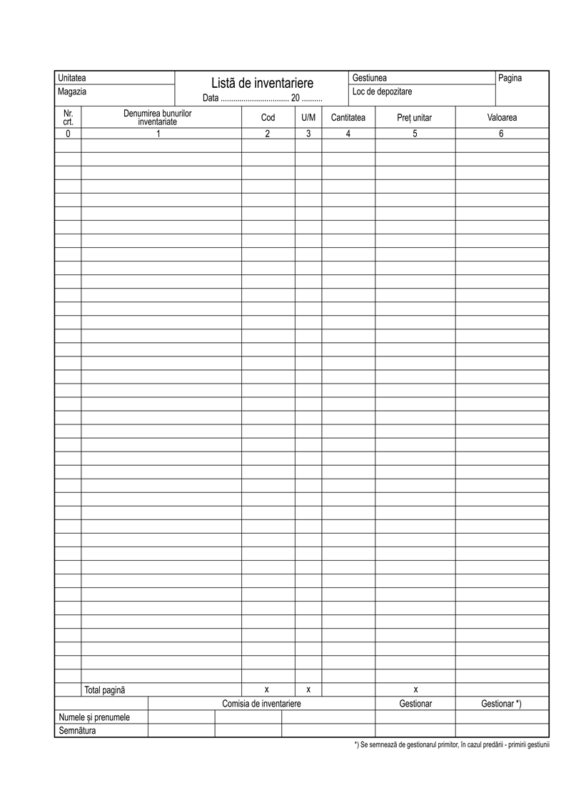 Listă de inventariere A4 — Tipografia Vega